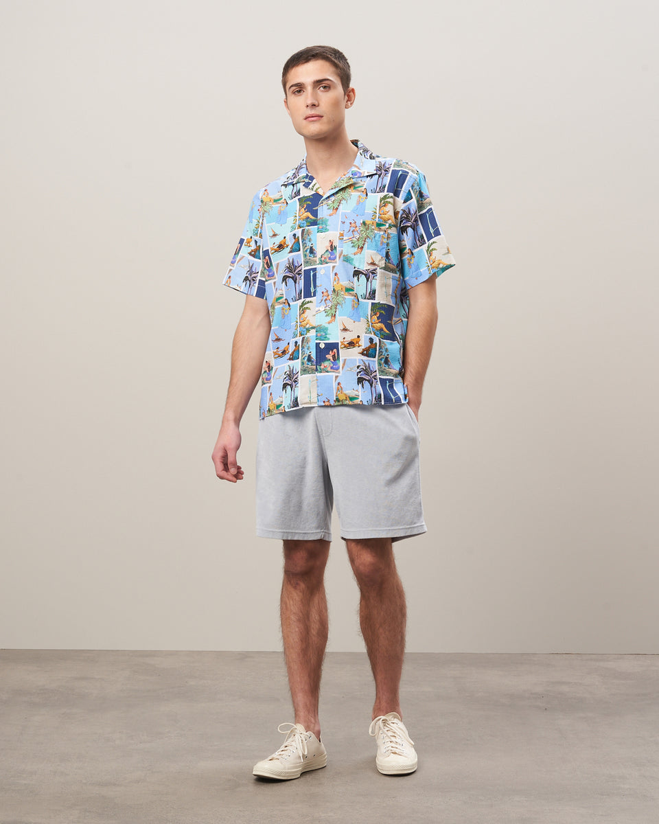 Palm Men's Blue Tahiti Print Seersucker Shirt - Image alternative