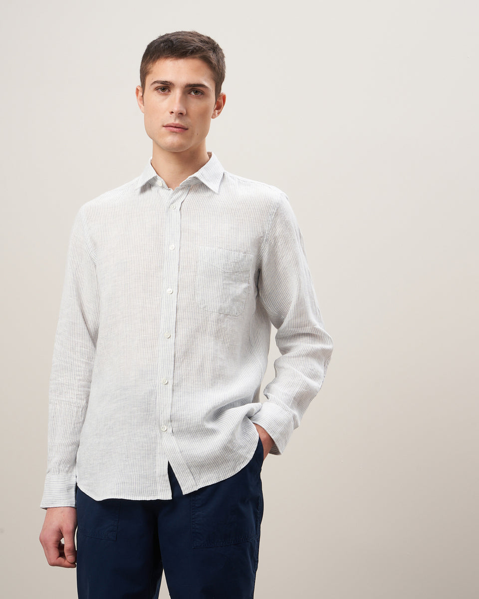 Storm Men's Grey & White Oxford Linen Shirt - Image principale