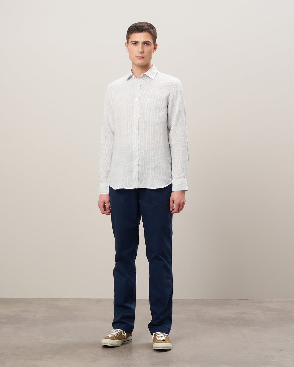 Storm Men's Grey & White Oxford Linen Shirt - Image alternative