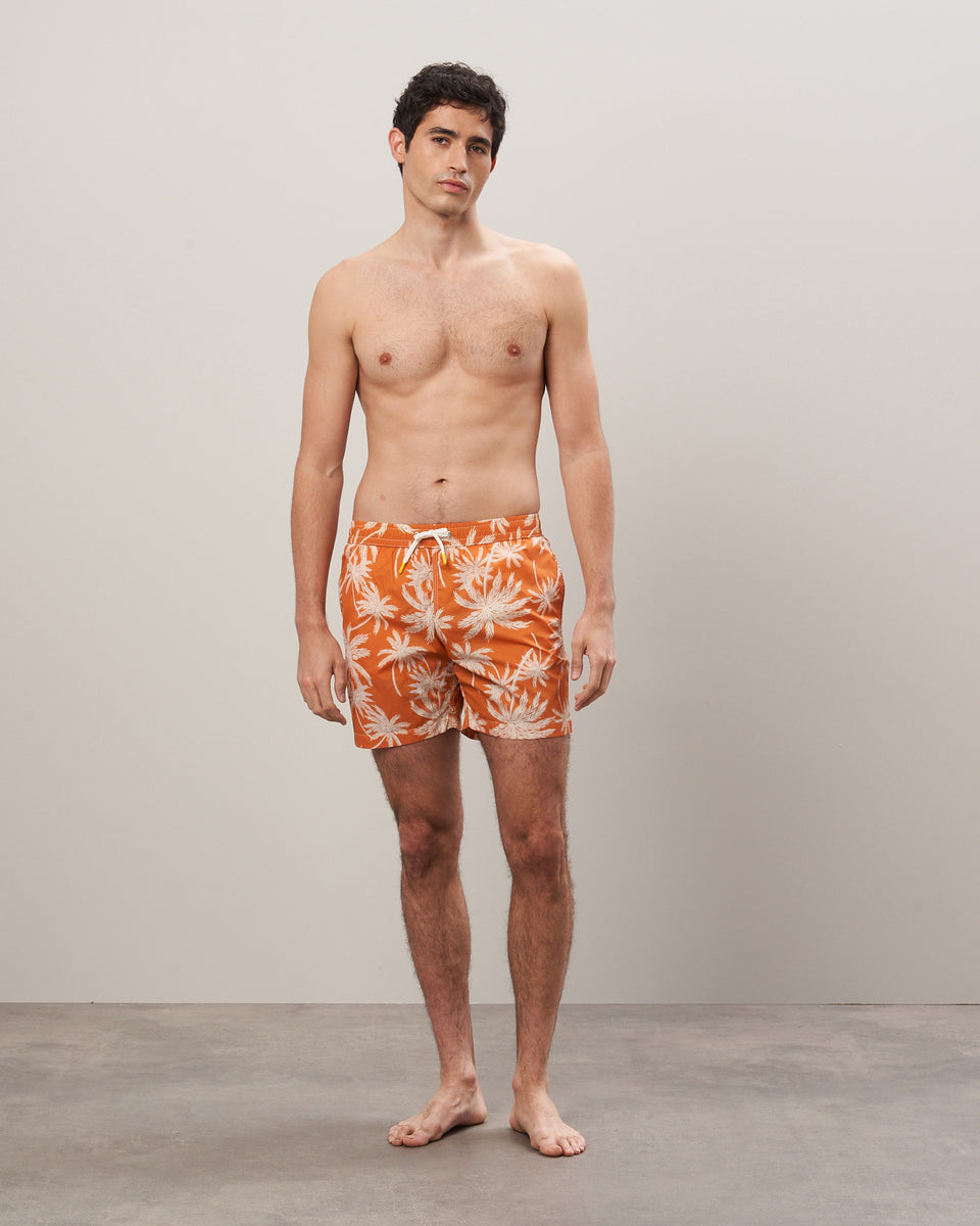 Men's Orange Palms Prints Recycled Nylon Swim Trunks - Image alternative