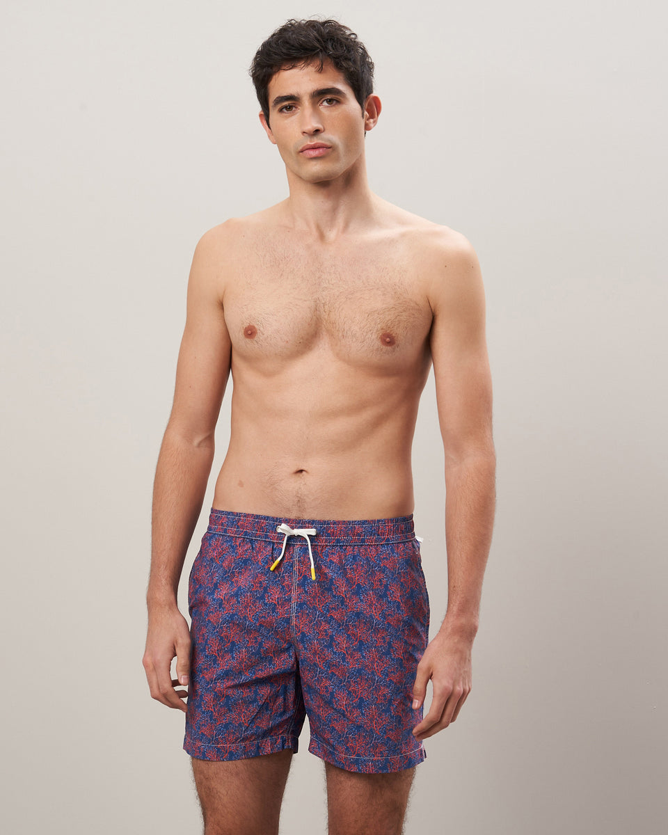 Men's Indigo & Red Coral Prints Swim Trunks - Image principale