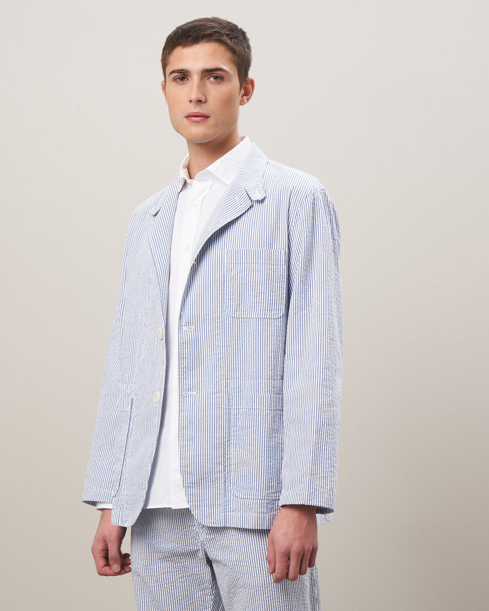 Jerome Men's White & Blue Seersucker Jacket - Image principale