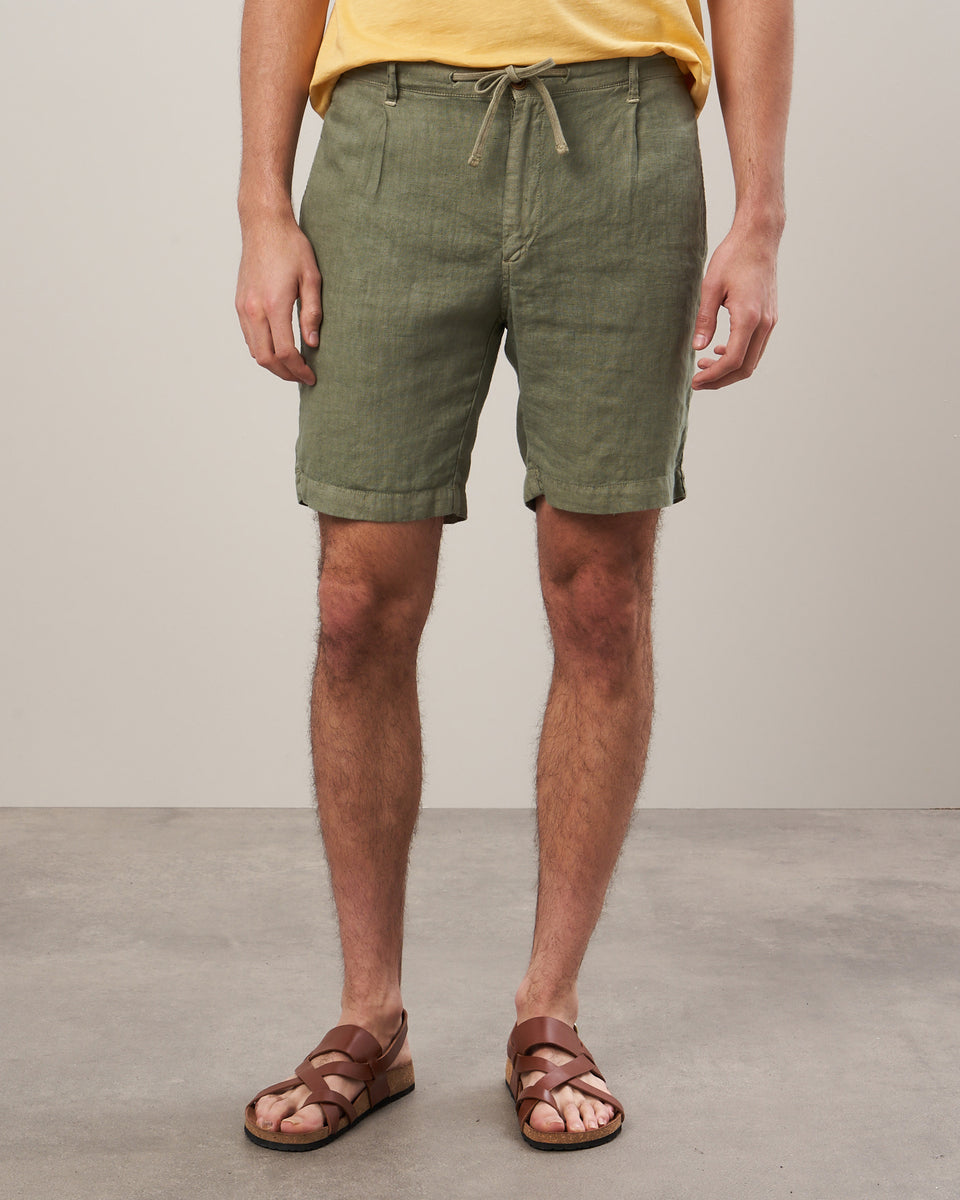 Tank Men's Army Green Linen Shorts - Image alternative