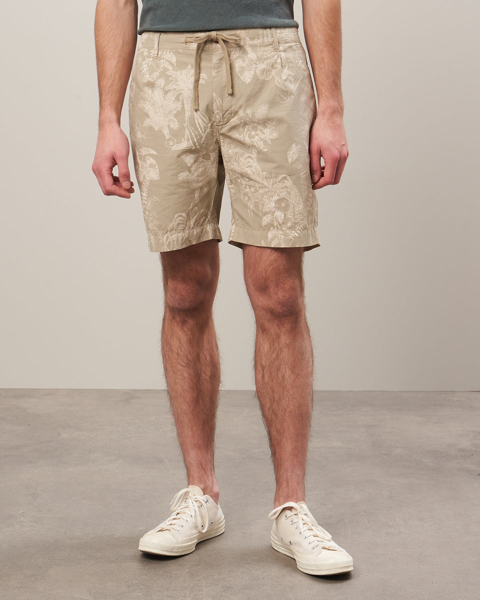 Tank Khaki Palms Print Cotton Shorts - Image alternative