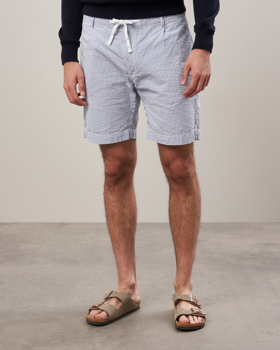 Tank Men's White & Blue Seersucker Shorts - Image alternative