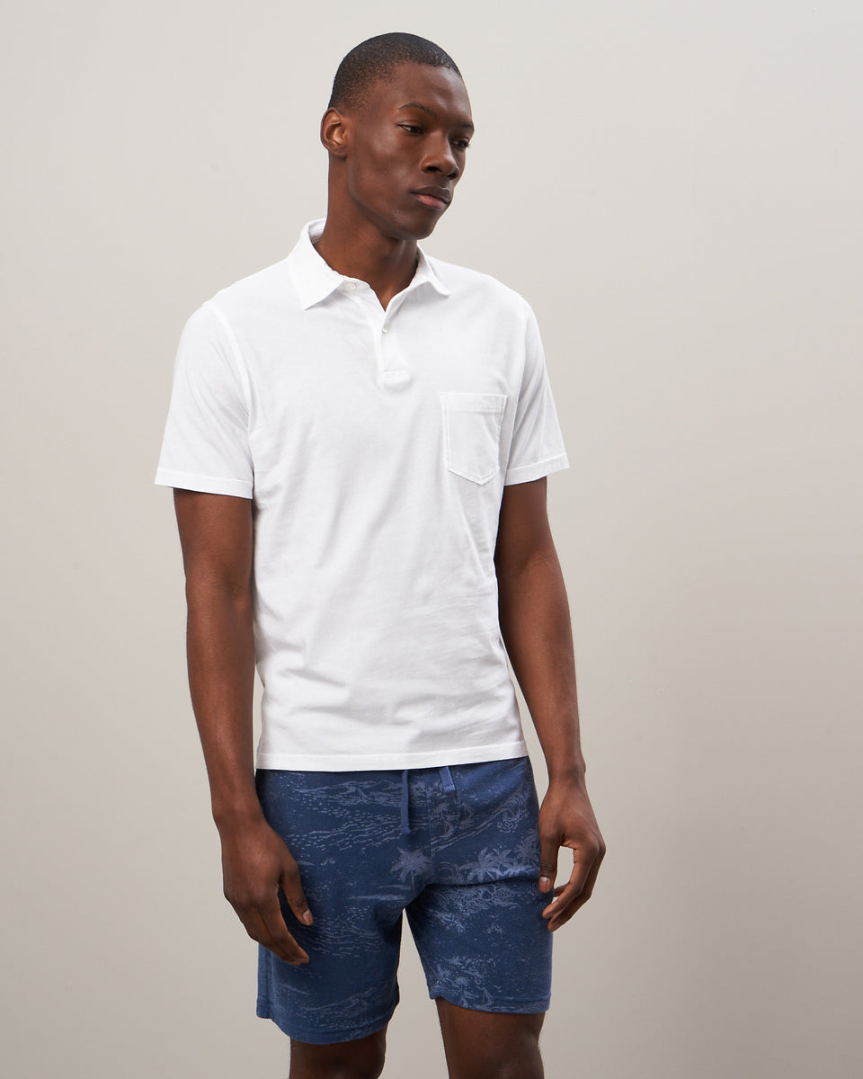 Men's White Cotton Jersey Polo - Image principale