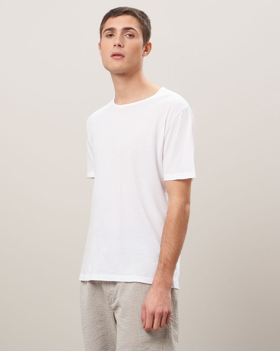Men's White Round-neck Light Jersey Tee Shirt - Image principale