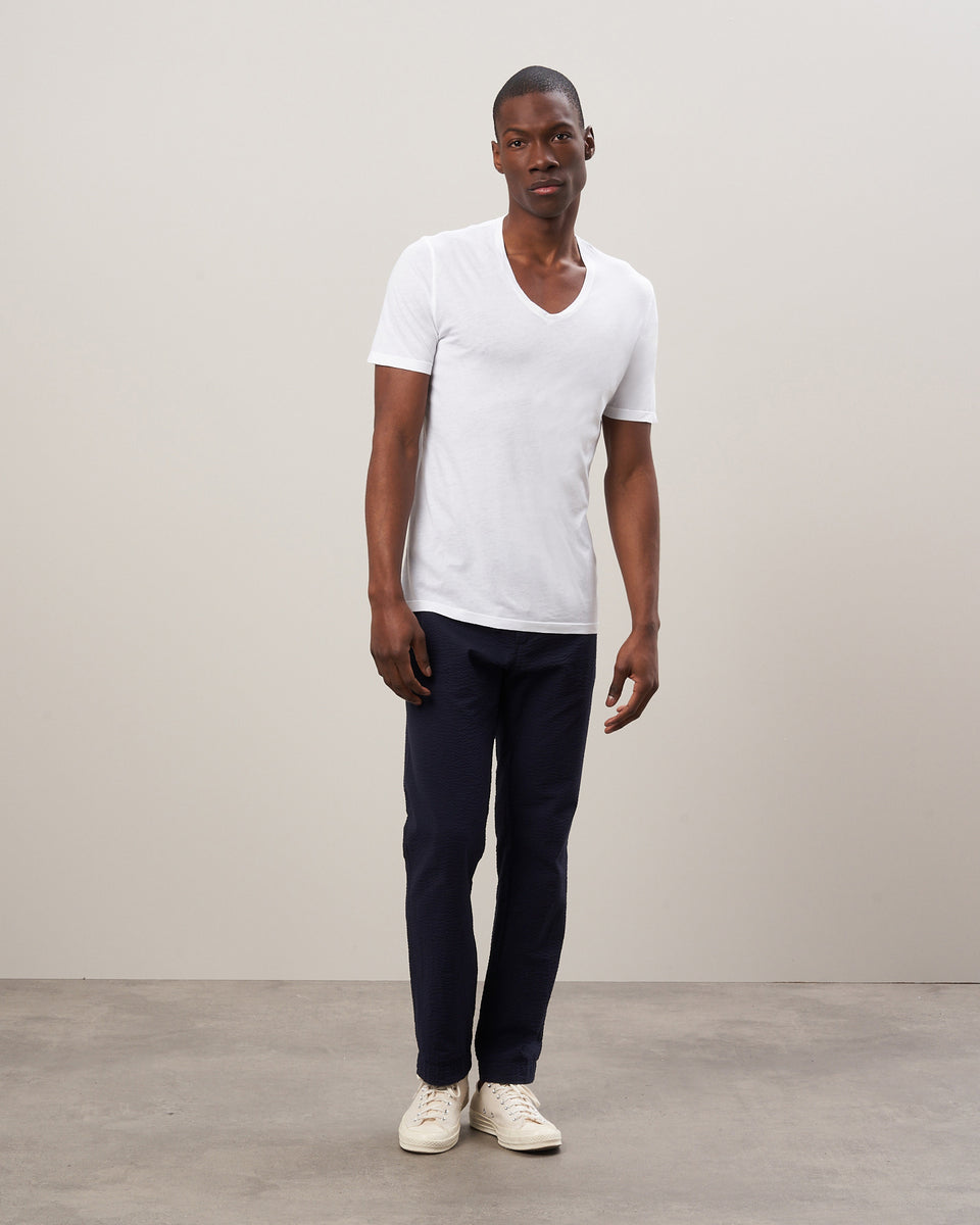 Men's White V-Neck Light Jersey Tee Shirt - Image alternative