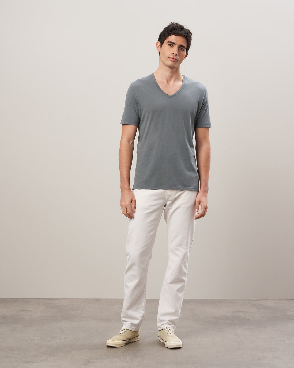Men's Olive Green V-neck Light Jersey Tee Shirt - Image alternative