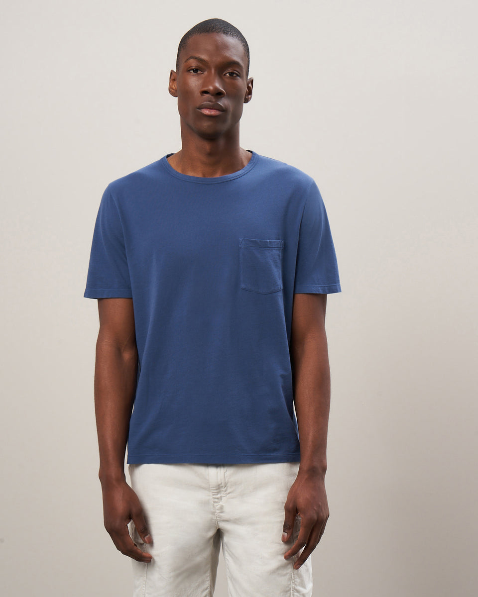 Men's Navy Cotton Piqué Tee Shirt - Image principale