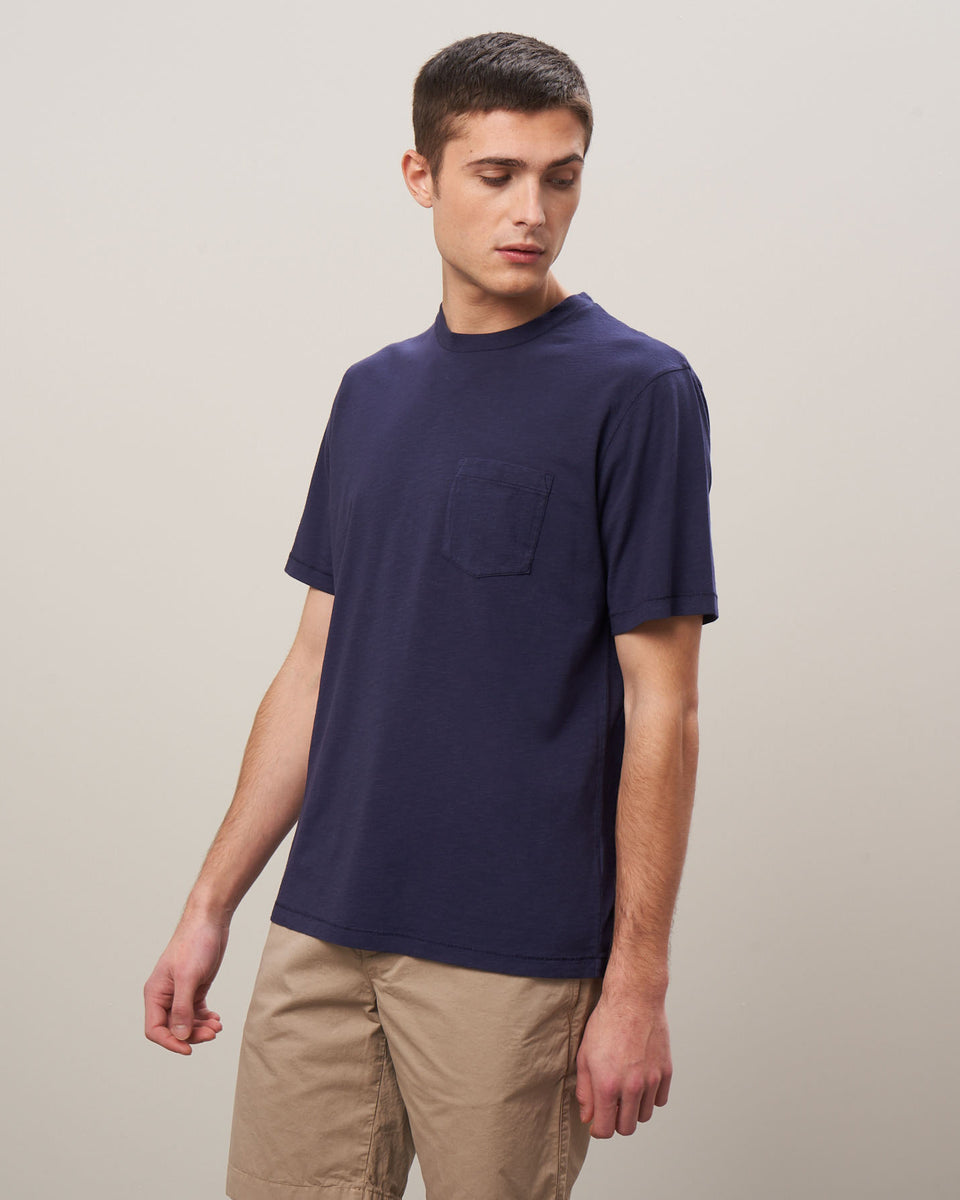 Men's Navy Round-neck Slub Jersey Tee Shirt - Image principale