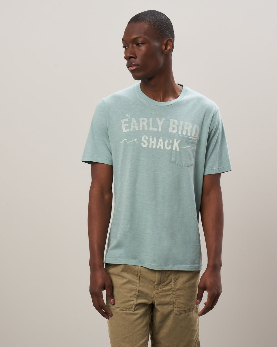 Men's Sage Cotton Slub Early Bird Print Tee Shirt - Image principale