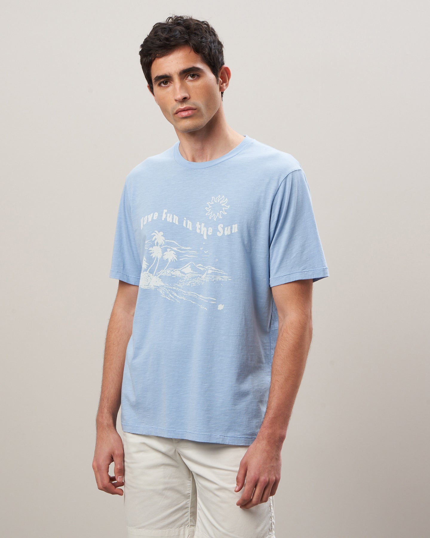 Tee Shirt Homme en jersey imprimé Bleu clair Fun Sun BB74304-09