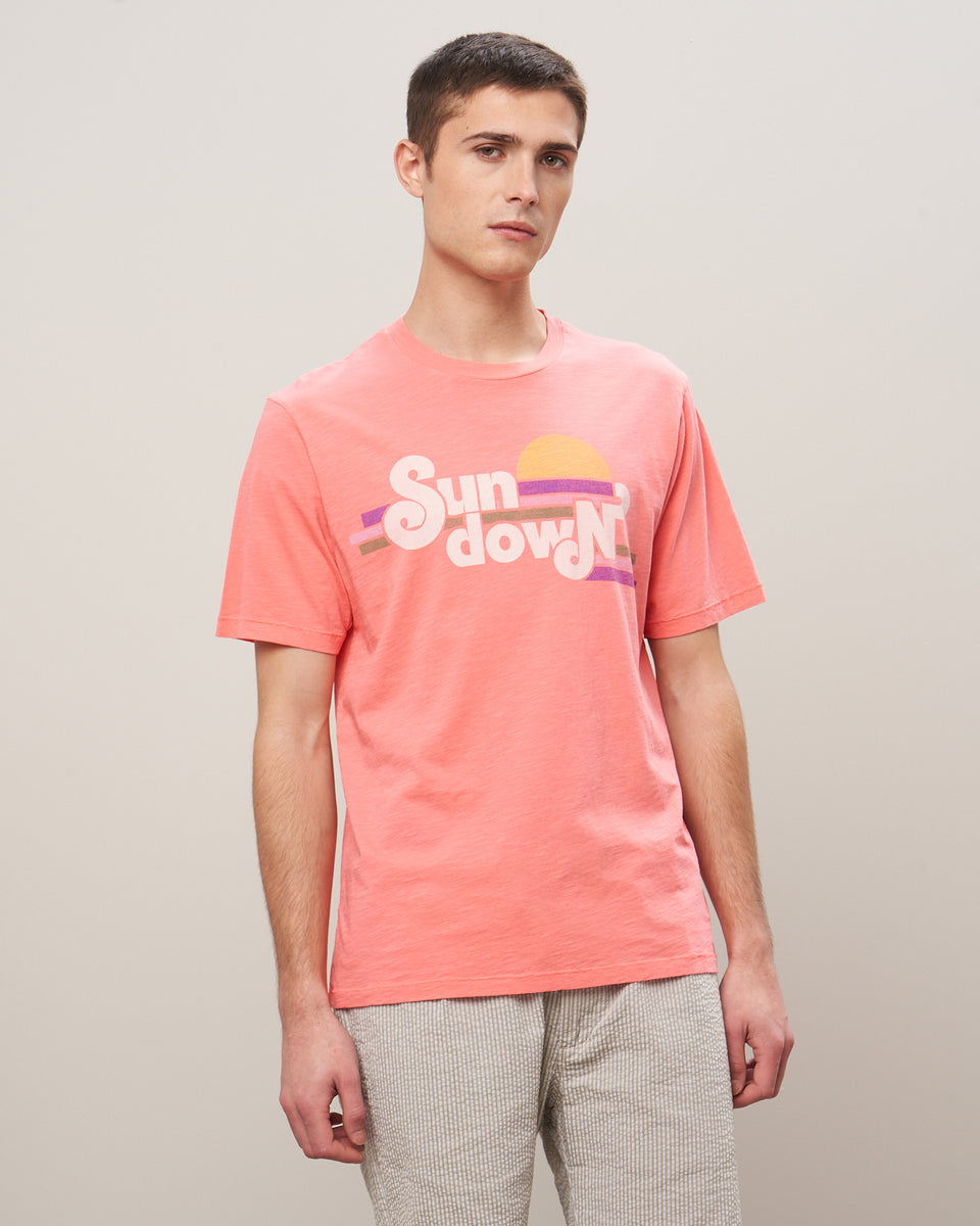 Men's Coral Cotton Slub Sundown Print Tee Shirt - Image principale