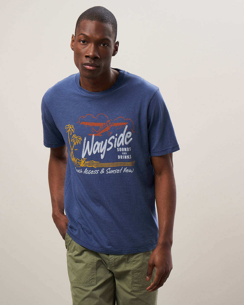 Men's Blue Cotton Slub Wayside Print Tee Shirt - Image principale