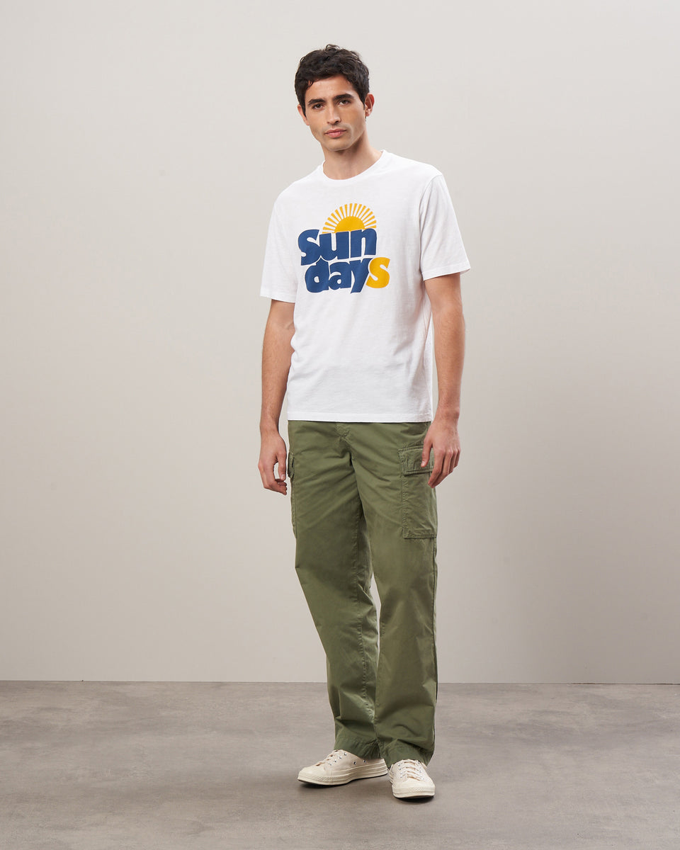 Men's White Cotton Slub Sundays Print Tee Shirt - Image alternative