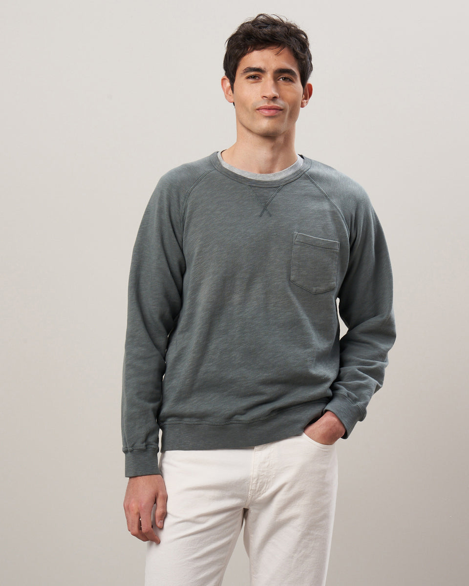 Men's Olive Green Slub Cotton Sweatshirt - Image principale