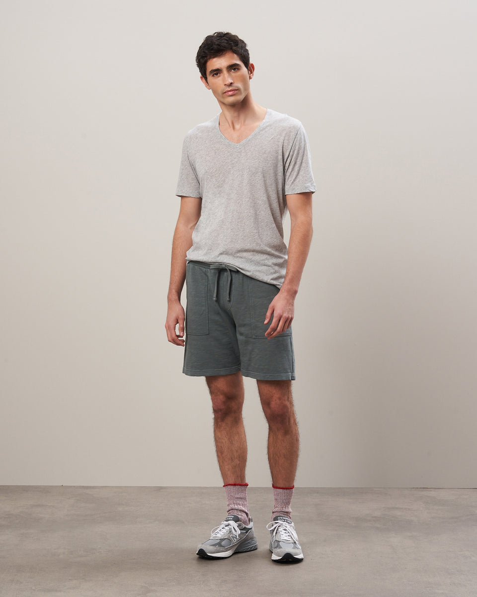 Men's Olive Green Slub Cotton Shorts - Image principale