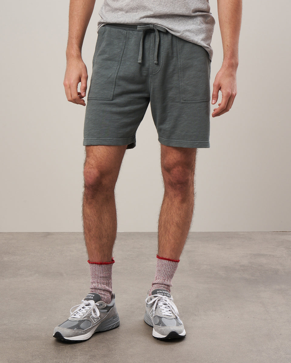 Men's Olive Green Slub Cotton Shorts - Image alternative