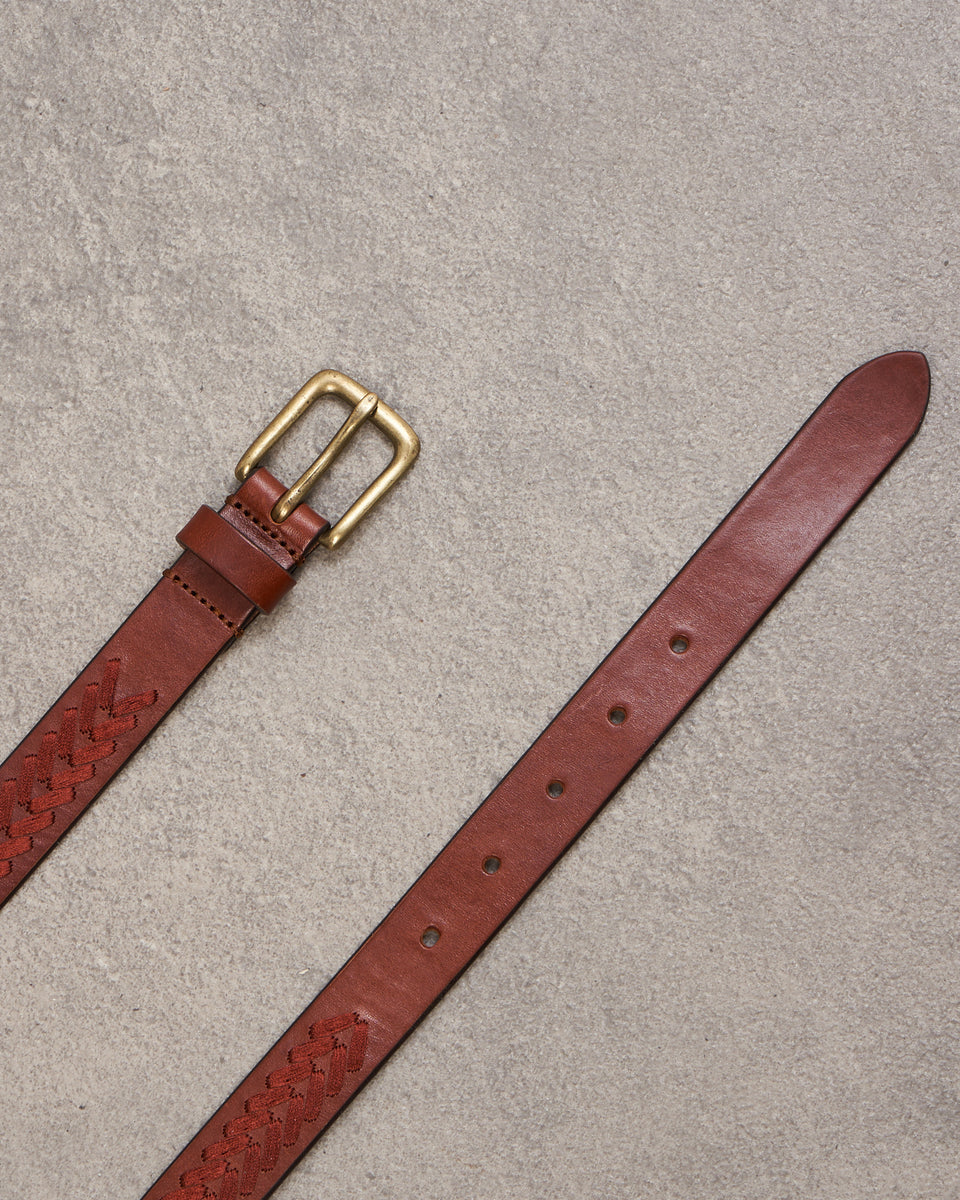 Alfie Men's Brown Leather Embroidered Belt - Image principale