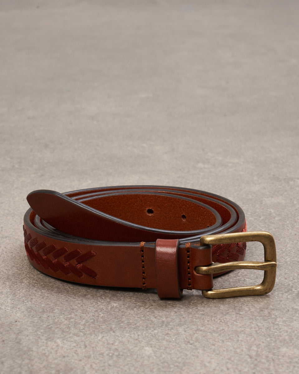 Alfie Men's Brown Leather Embroidered Belt - Image alternative