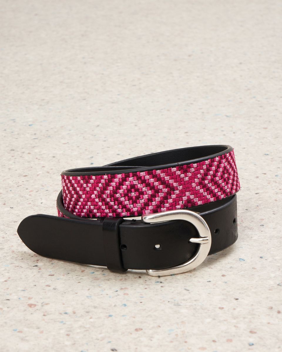 Alanis Women's Black & Pink Leather Embroidered Belt - Image alternative