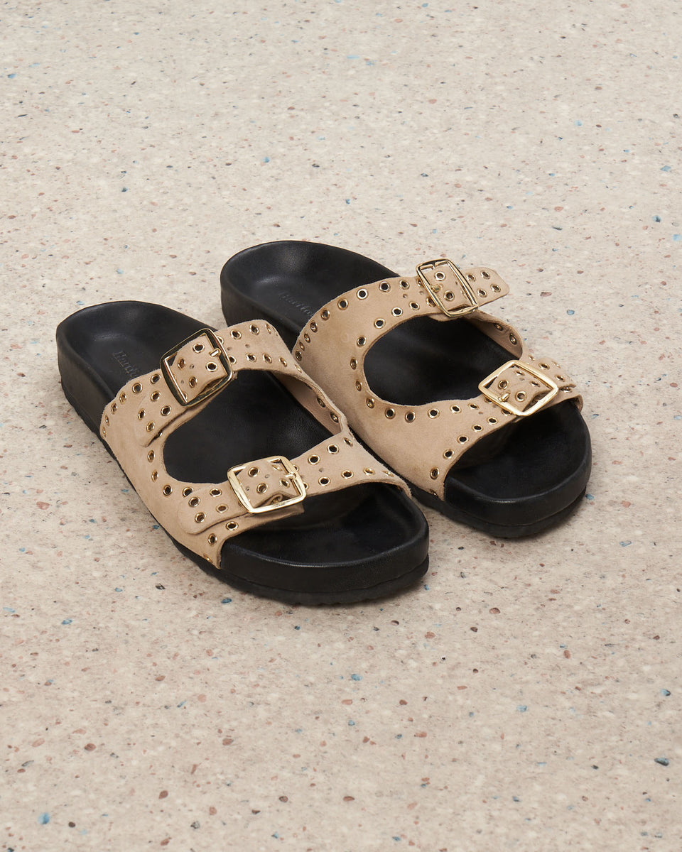 Ebony Women's Cream Suede Leather Sandals - Image alternative