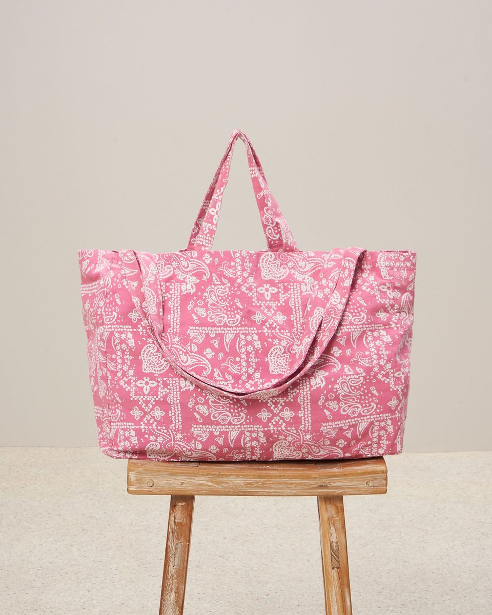 Beach Women's Pink Patchwork Bandana Cotton Bag - Image alternative
