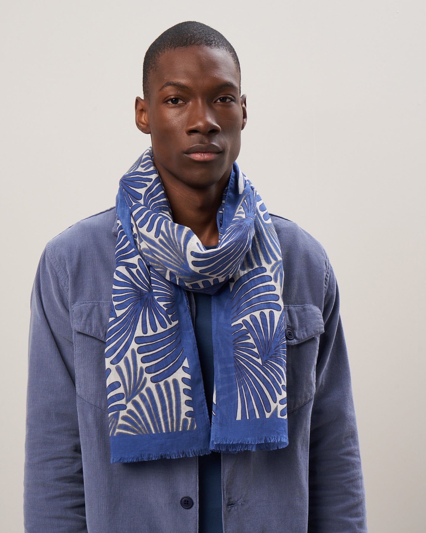 Echarpe Homme en coton imprimé palmiers Bleu BBB2410-01