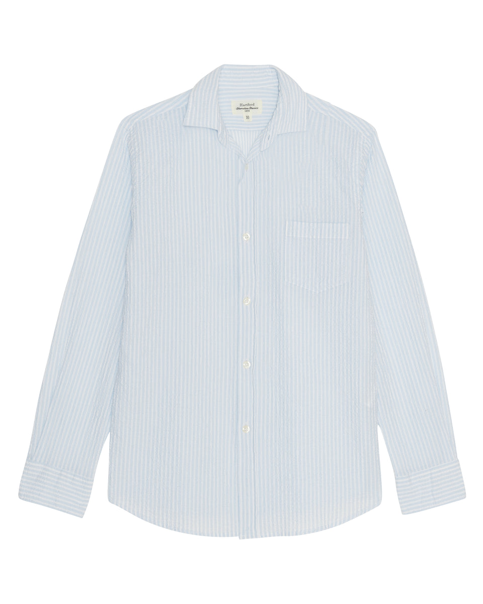 Paul Boy's Sky Blue Striped Seersucker Shirt - Image principale