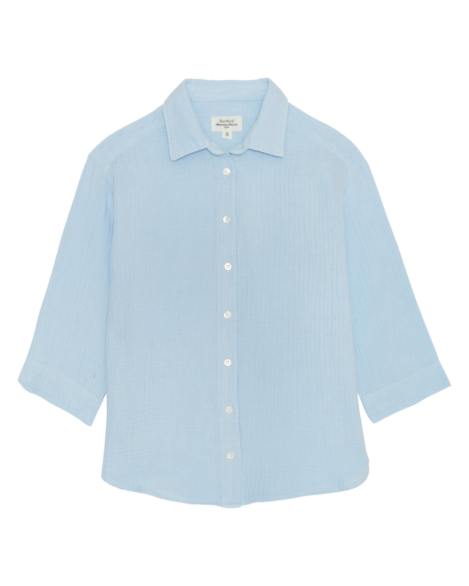 Cosy Girls' Sky Blue Double Cotton Gauze Shirt - Image principale