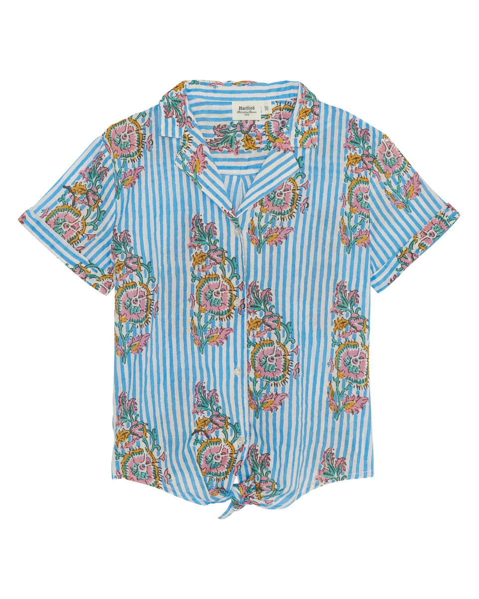 Cami Girls' Blue Printed Cotton Voile Shirt - Image principale