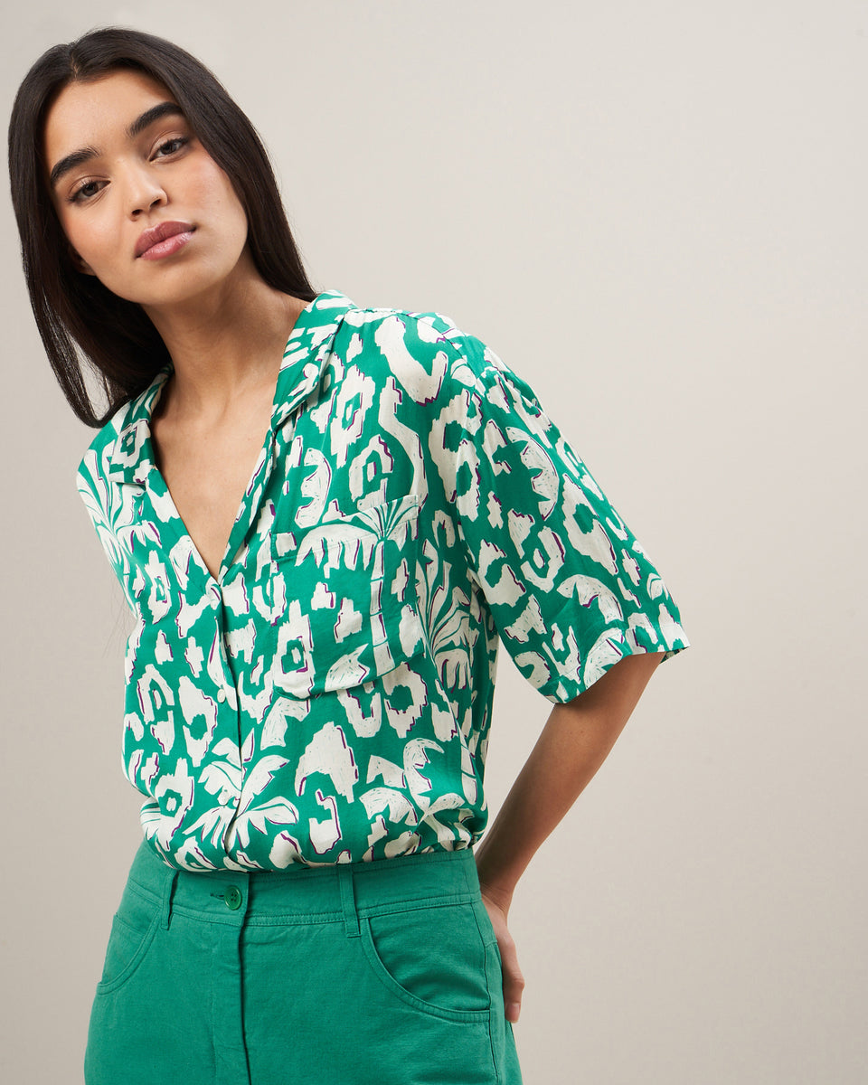 Charlie Women's Green Printed Viscose Satin Shirt - Image principale
