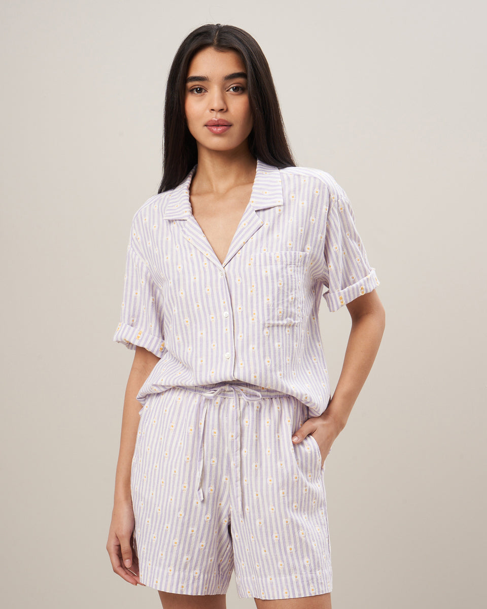 Charlie Women's Lilac Striped & Embroidered Shirt - Image principale