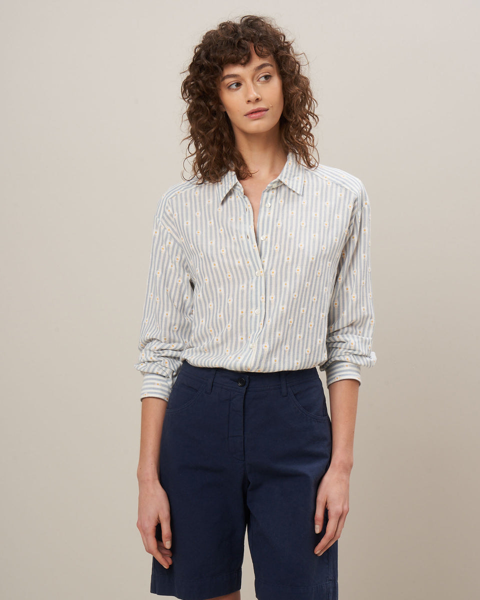 Cinema Women's Blue Stripes Striped & Embroidered Shirt - Image principale