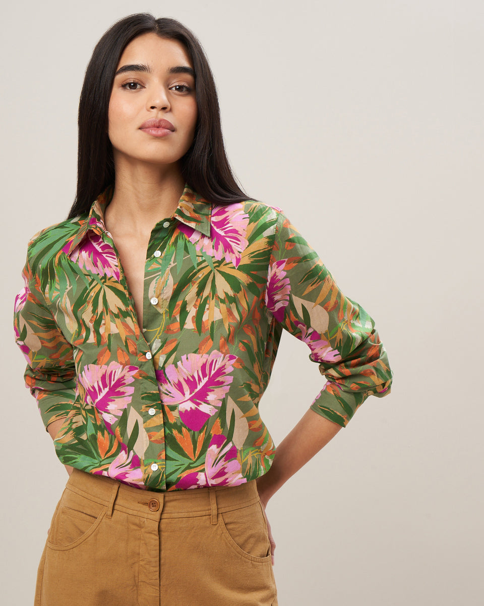 Coraz Women's Green jungle print cotton shirt - Image principale