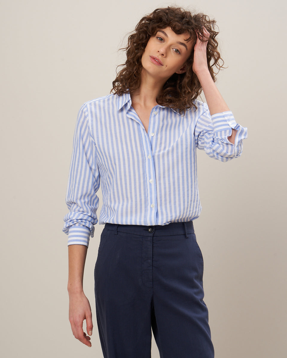 Coraz Women's Blue Stripes Striped End-On-End Shirt - Image principale