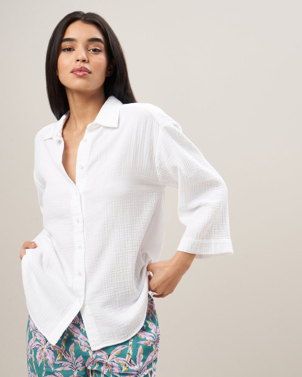 Cosy Women's White Double Cotton Gauze Shirt - Image principale