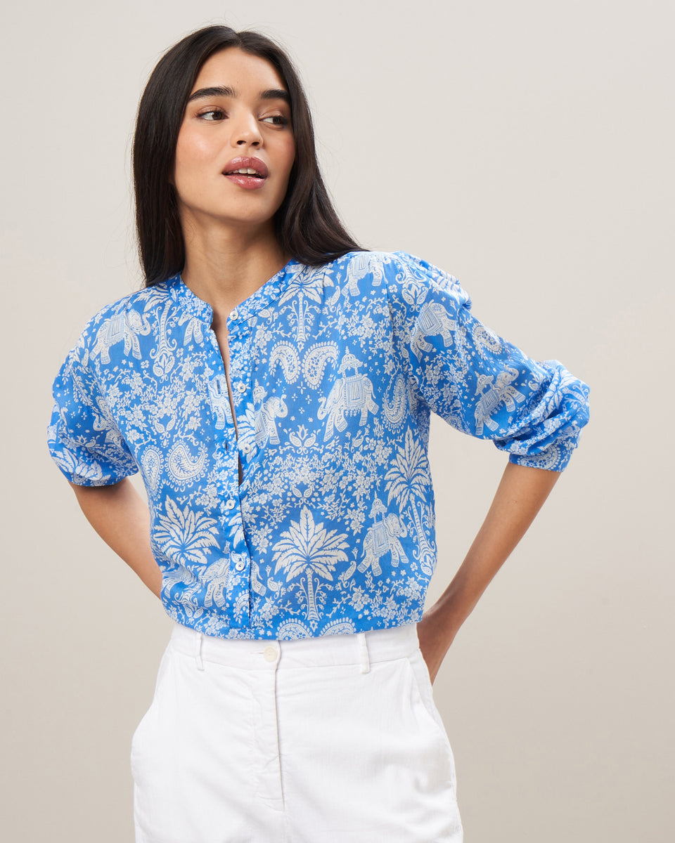 Colette Women's Blue Printed Cotton Voile Shirt - Image principale
