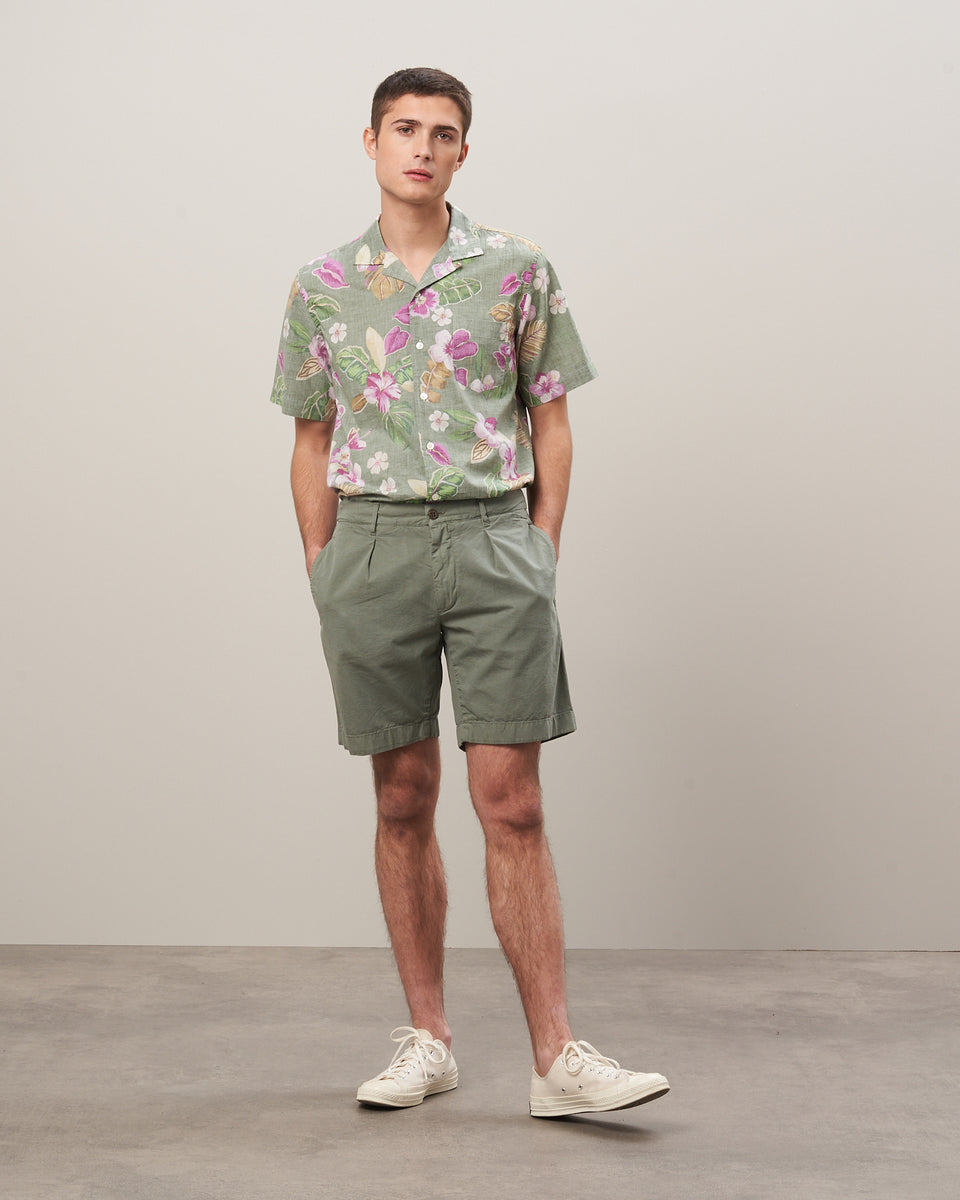 Tonio Short Men's Army Green Linen Cotton Shorts - Image principale