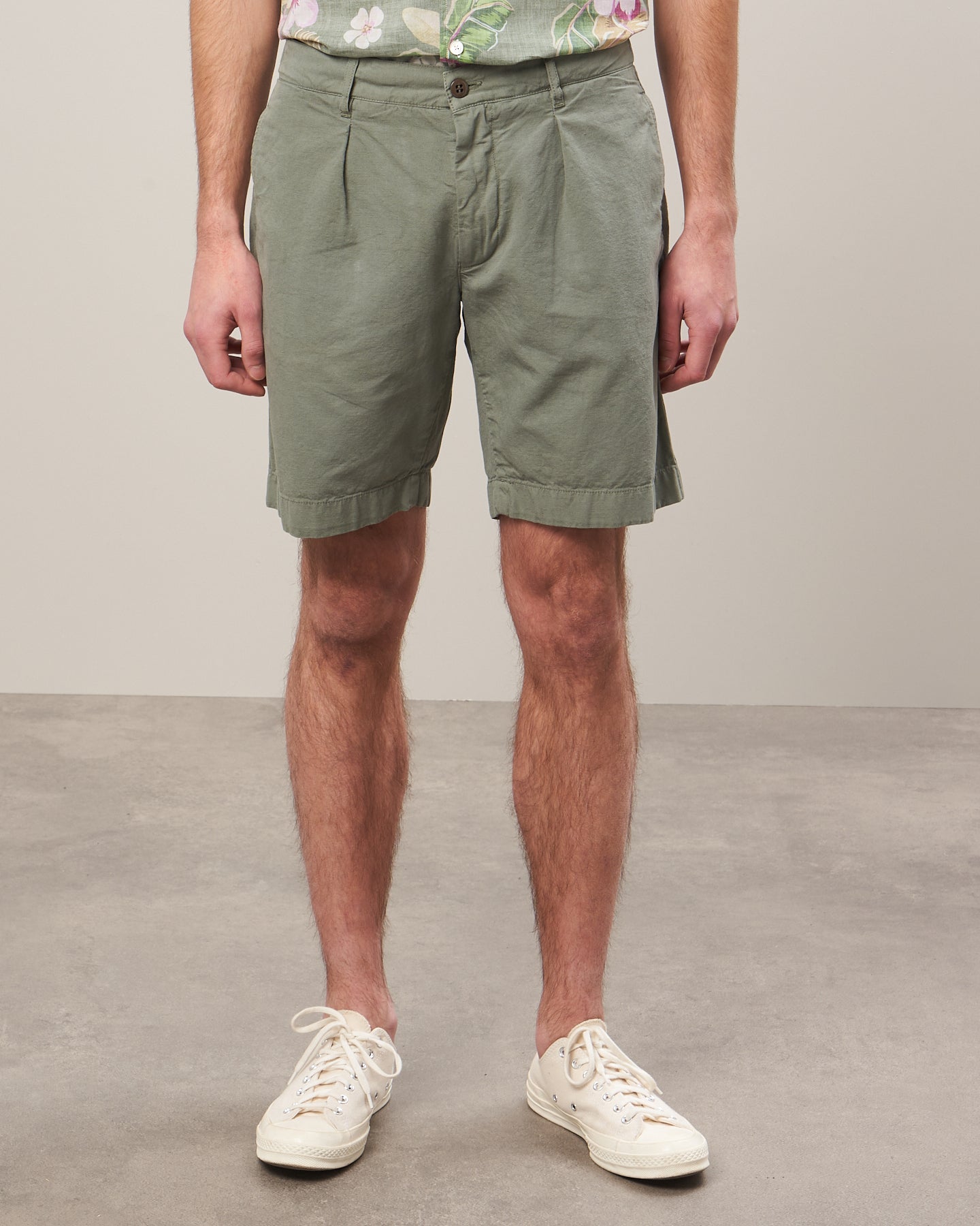 Short Homme en toile de coton et lin Vert militaire Tonio Short BBG4107-05