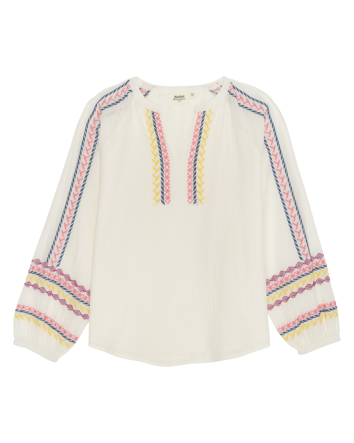 Hirman Girls' Off-white & Multicolor Embroidered Cotton Top