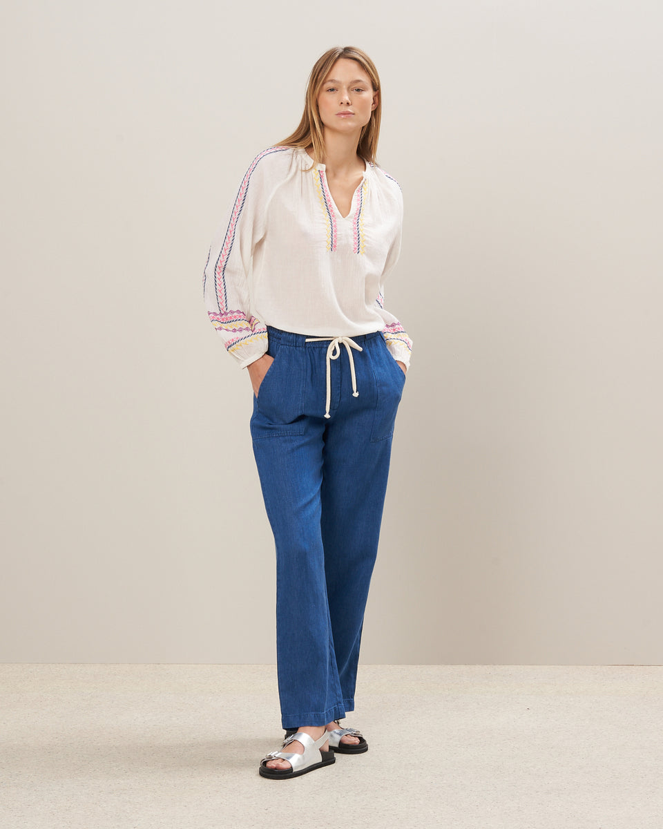 Top Femme en coton brodé Ecru & Multicolore Hirman - Image alternative