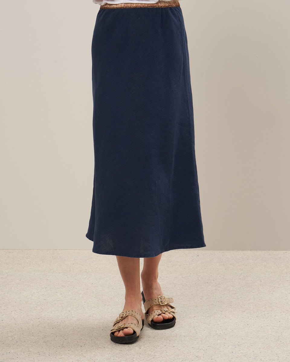 Jima Women's Navy Blue Linen Skirt - Image alternative