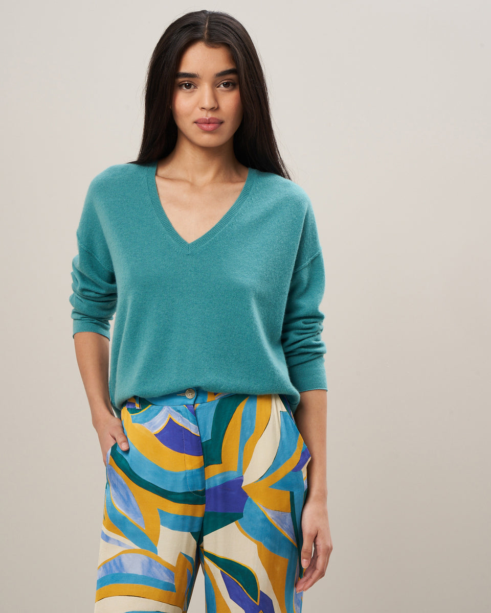 Missia Women's Lagoon Green Merino Wool & Cashmere Sweater - Image principale