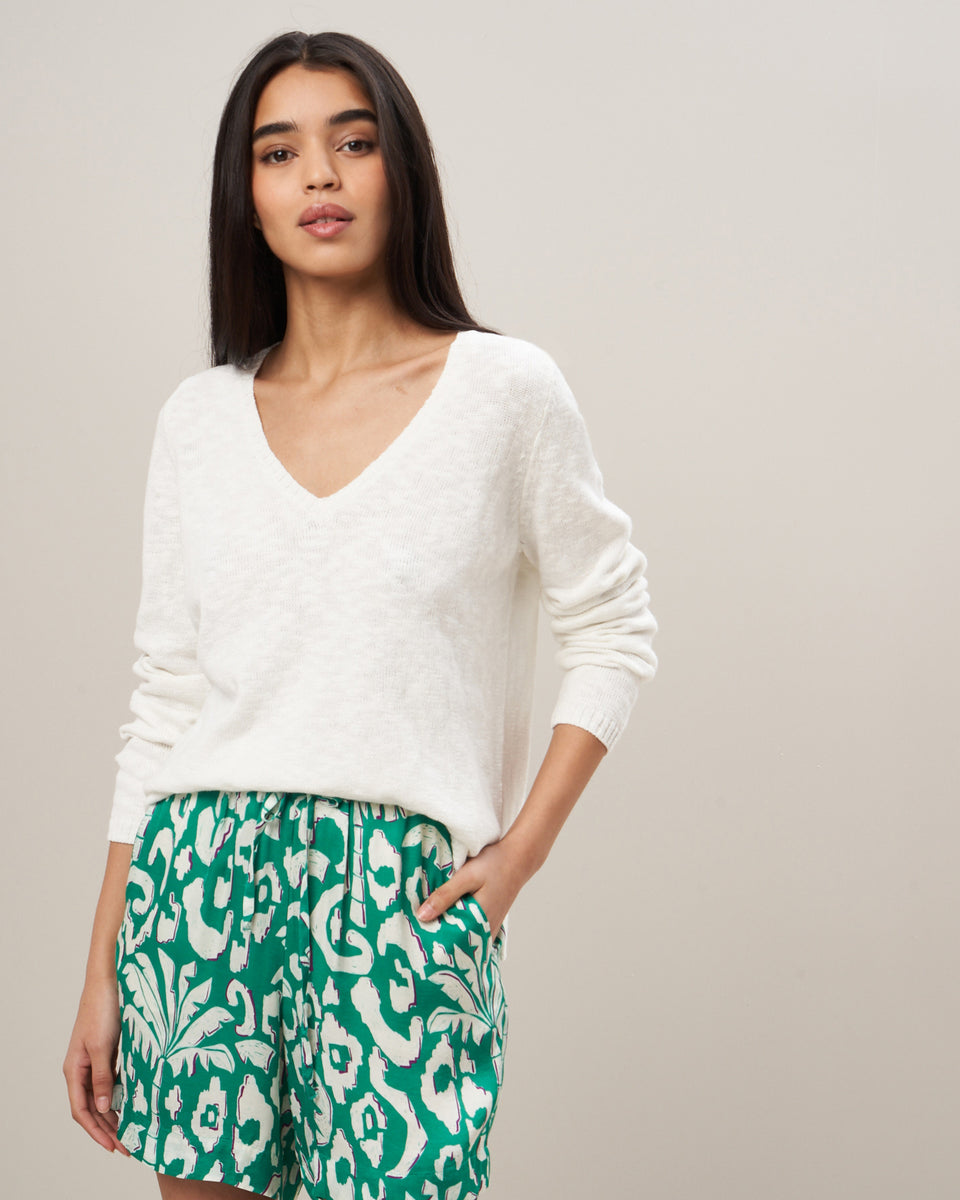 Mikea Women's Off-White Slub Cotton Sweater - Image principale