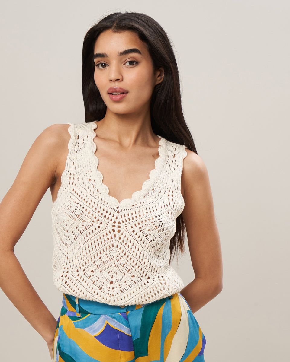 Mirtos Women's Off-White Knitted Crochet Top - Image principale