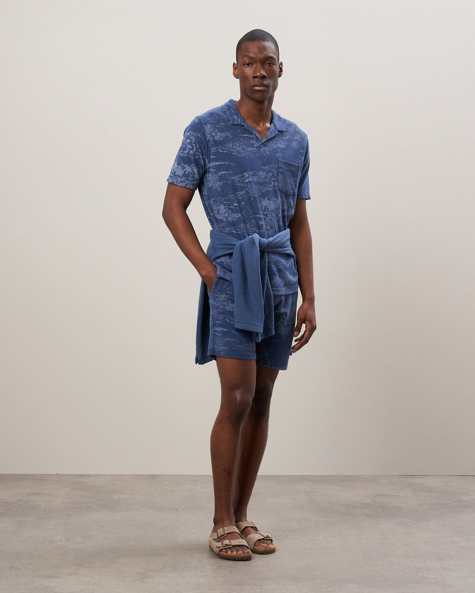 Polo Homme en coton éponge imprimé Hawaïi Bleu cobalt - Image alternative