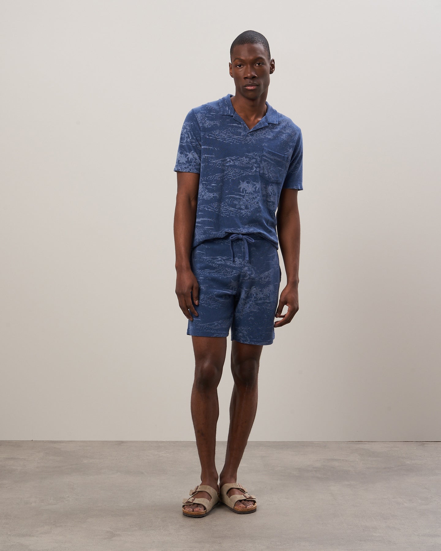 Short Homme en coton éponge imprimé Hawaïi Bleu cobalt BBP7312-01