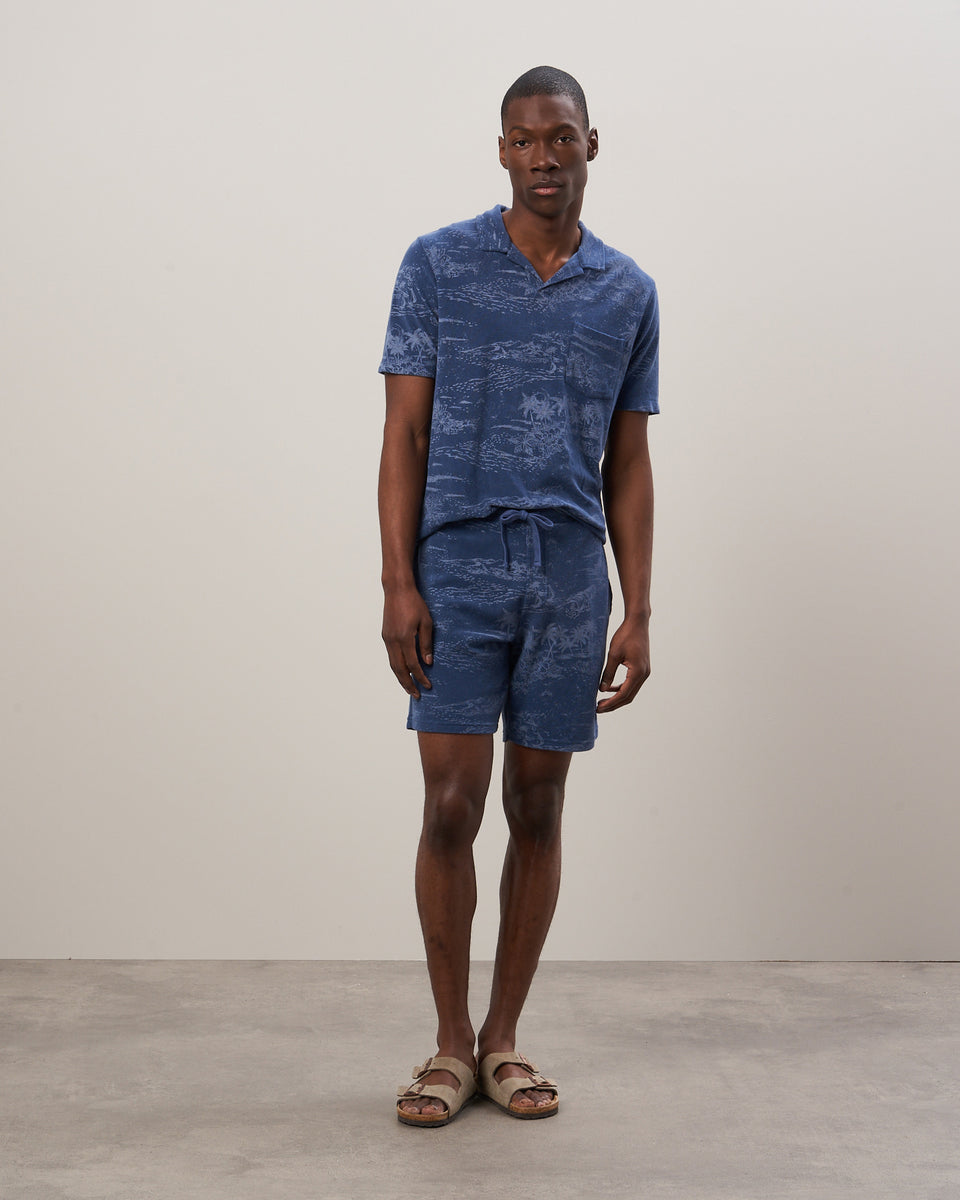 Short Homme en coton éponge imprimé Hawaï Bleu cobalt - Image principale
